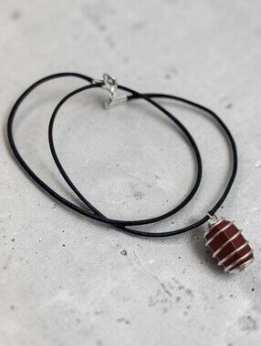 Handmade Red Jasper Stone Pendant in Silver Spiral Cage Necklace